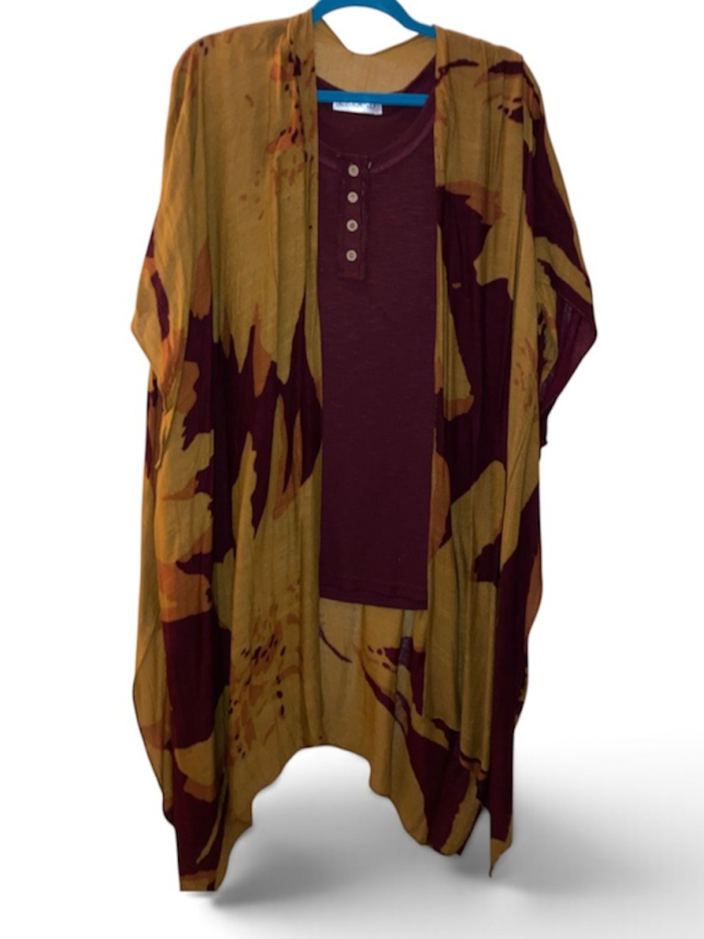 Women's Maroon and Mustard Layered Kimono Cardigan & Tank